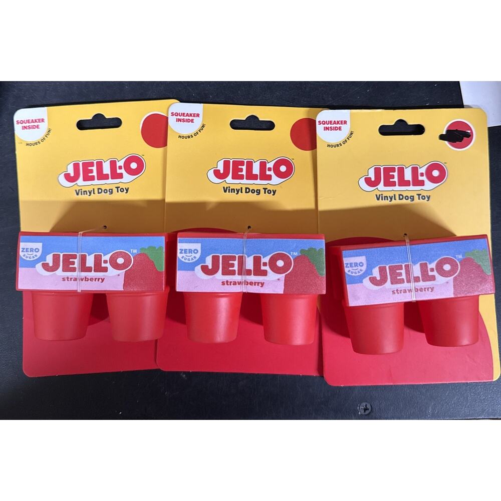 3 Jell-O Strawberry Squeaky Vinyl Dog Toy LIMITED EDITION Limited Plastic Chew